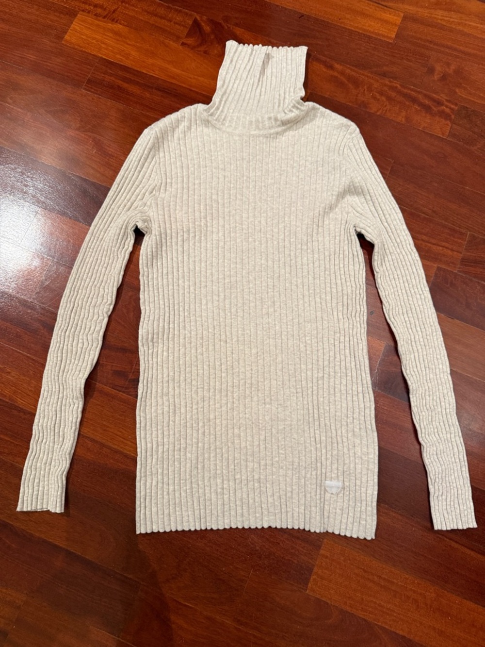 Cream Ribbed Turtleneck Sweater - Women